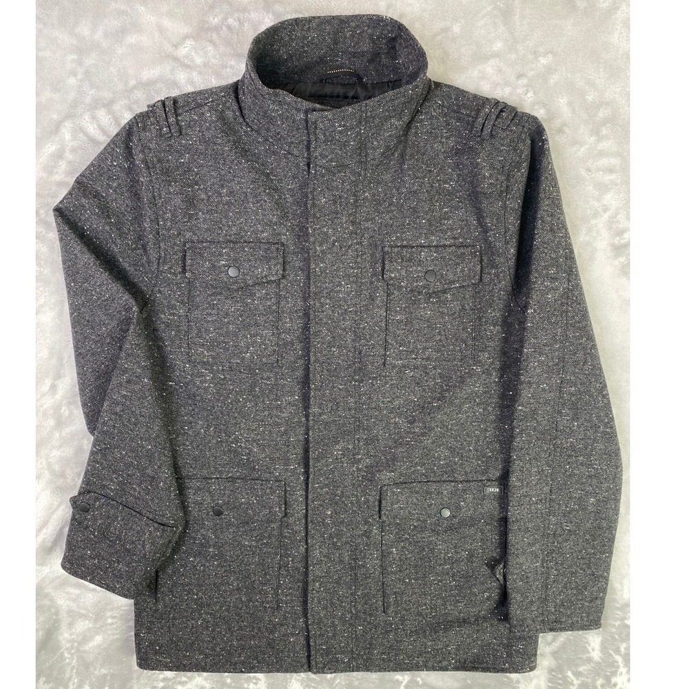 KR3W‎ Field Jacket Mens Large Black Wool Blend K22188 Speckled Utility Coat